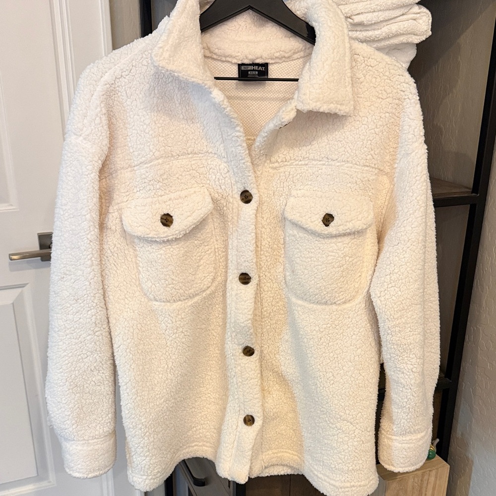 32 Degrees Cream Sherpa Shacket Jacket